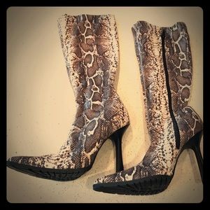 Faux Snakeskin Stretch Knee-High Boots 8.5